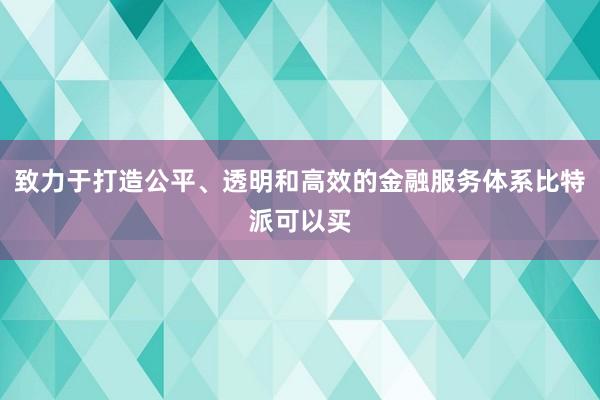 致力于打造公平、透明和高效的金融服务体系比特派可以买